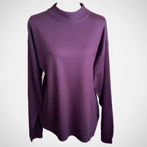 BELLISSIMO Merino Wool Blend Mock Neck Knit Sweater Burgundy Wine L